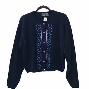 Liz Wear Blue Jewel Embellished Cotton Cardigan